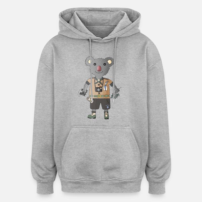 Koala Explorer Safari mit Eukalyptus - Oversized Unisex Hoodie - Grau meliert