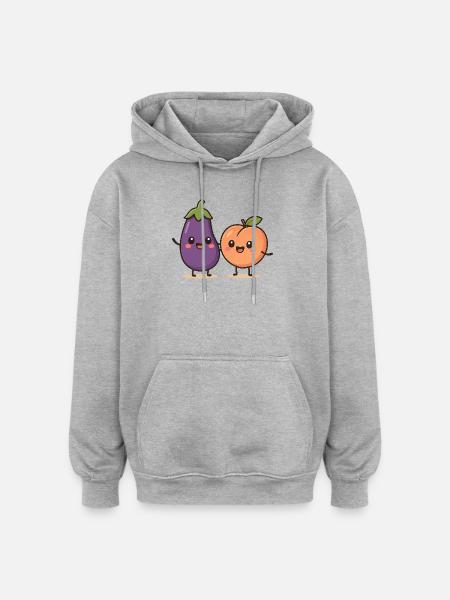Cute eggplant and peach illustration - Oversized Unisex Hoodie - heather grey