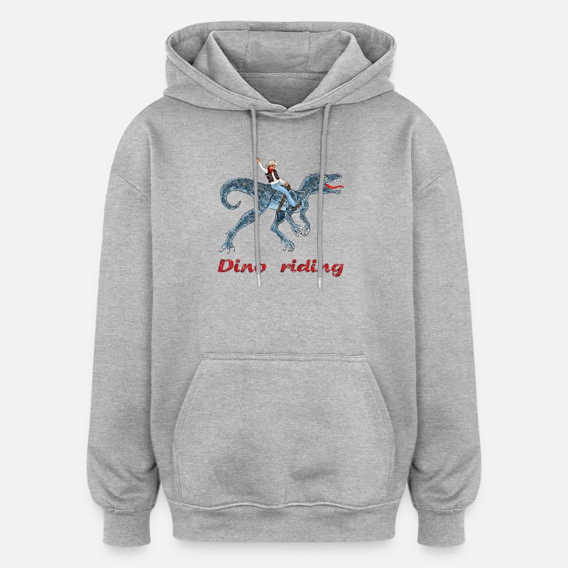 Illustration de l’aventurier Dino Rider - Sweat à capuche oversize unisexe - gris chiné