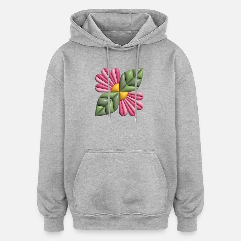 Carré de fleur 3D - Sweat à capuche oversize unisexe - gris chiné