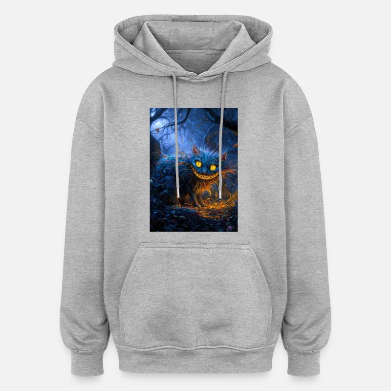 Chat bleu du Cheshire au clair de lune - Sweat à capuche oversize unisexe - gris chiné
