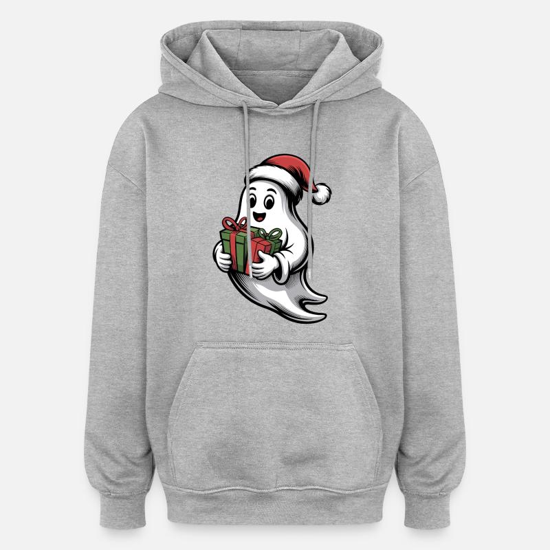 Weihnachtsgeist mit Geschenk - Sweat à capuche oversize unisexe - gris chiné