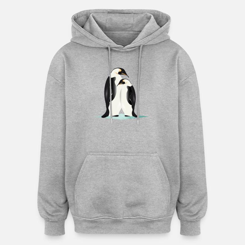 Deux pingouins élégamment dessinés - Sweat à capuche oversize unisexe - gris chiné