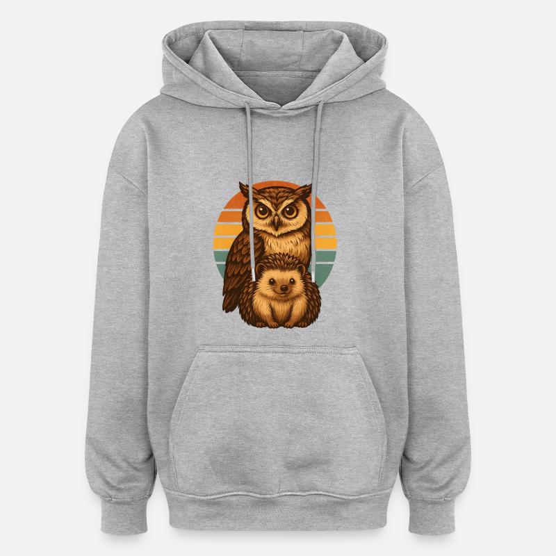 Hérisson Hibou - Sweat à capuche oversize unisexe - gris chiné