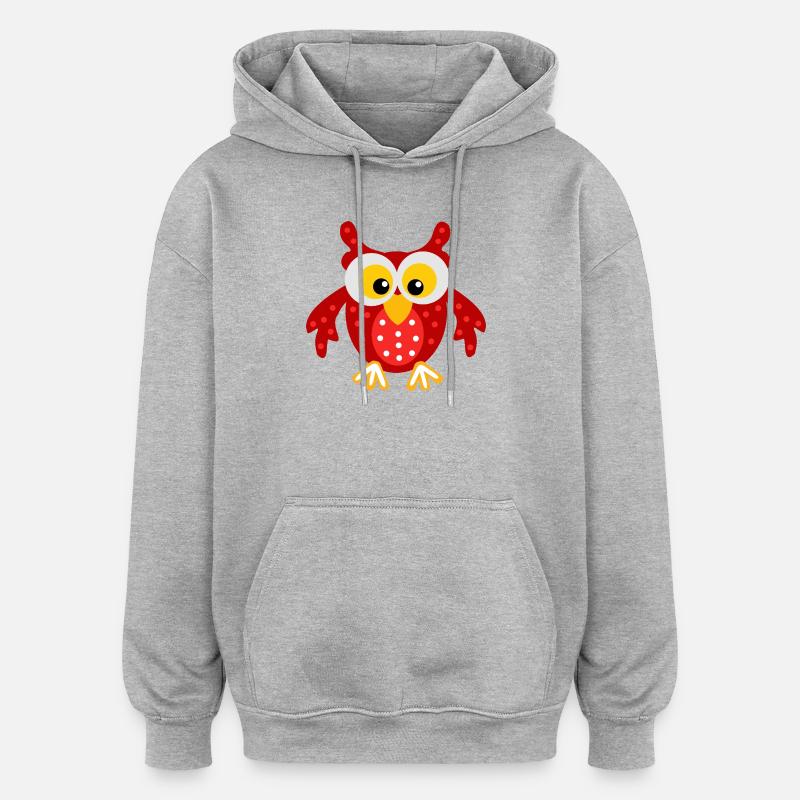 La chouette rouge aux points - Sweat à capuche oversize unisexe - gris chiné