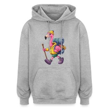 Camping de randonnée flamant rose mignon Voyageur à dos - Sweat à capuche oversize unisexe - gris chiné - Devant - Noah (186cm)