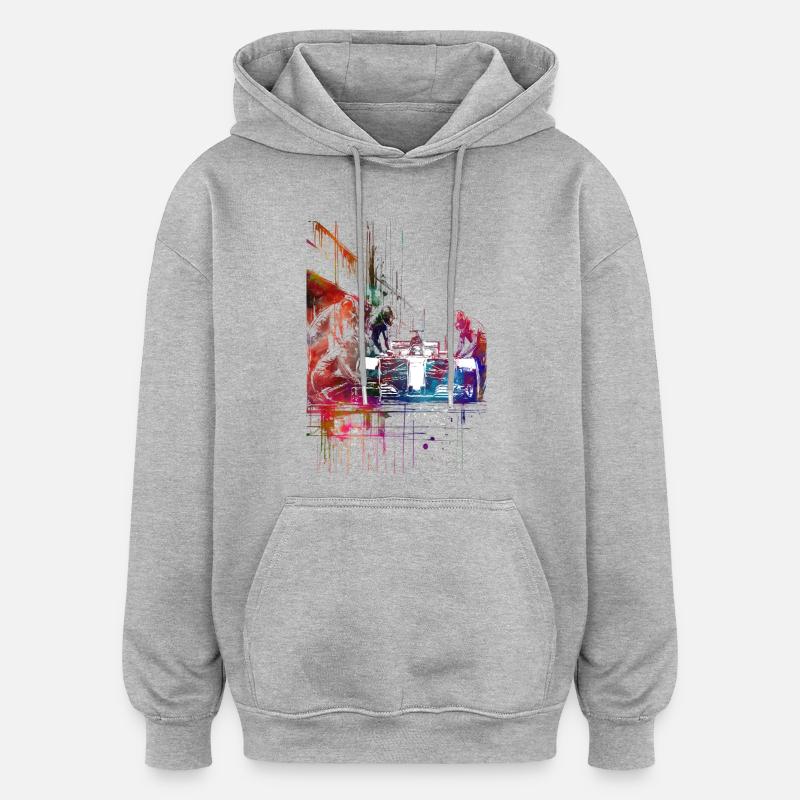 Course automobile #racing #sport - Sweat à capuche oversize unisexe - gris chiné