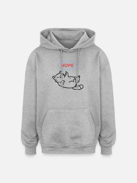 Laughing Cat Nope Middle Finger - Oversized Unisex Hoodie - heather grey
