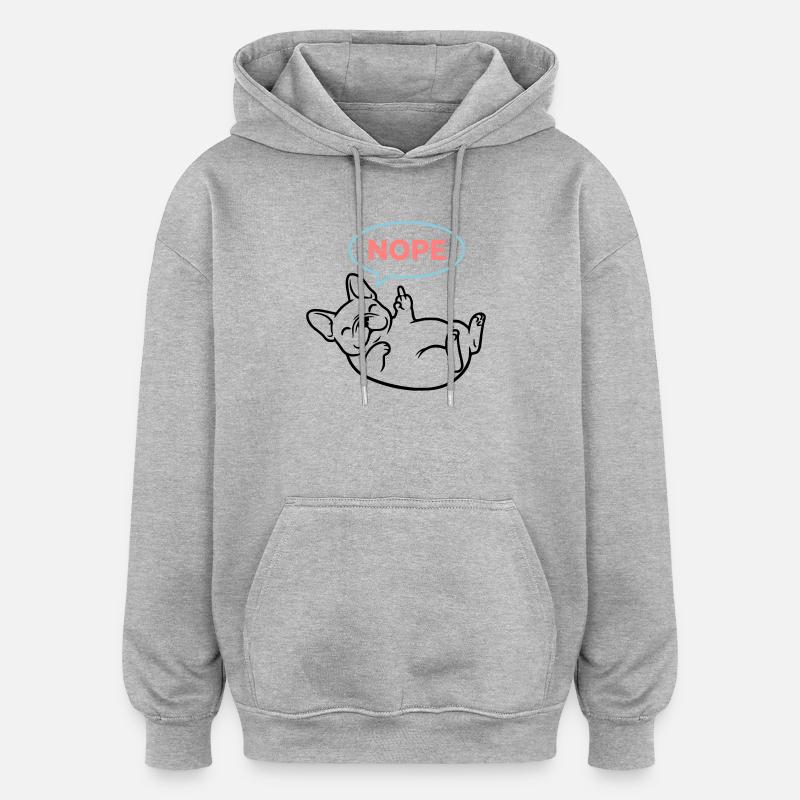 Frenchie Hund Nope Comic Bunt - Oversized Unisex Hoodie - Grau meliert