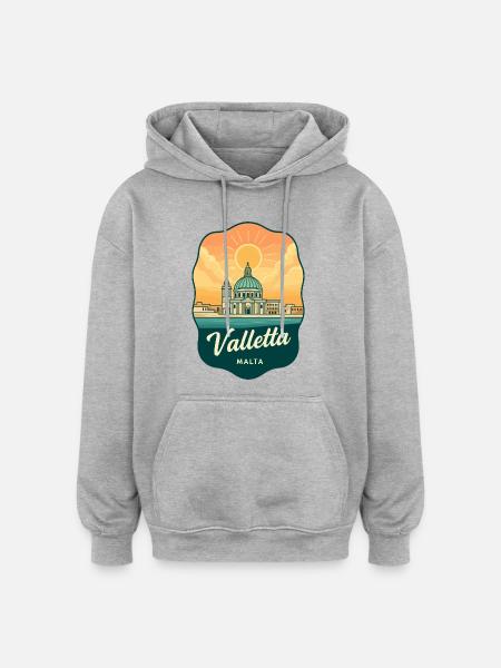 Valletta Malta Retro Sunset Reiseabzeichen - Oversized Unisex Hoodie - Grau meliert