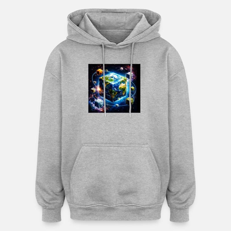 Cube terrestre dans l’espace - Sweat à capuche oversize unisexe - gris chiné