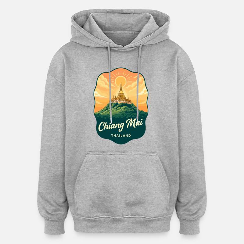 Chiang Mai Doi Suthep Retro-Reiseabzeichen - Oversized Unisex Hoodie - Grau meliert