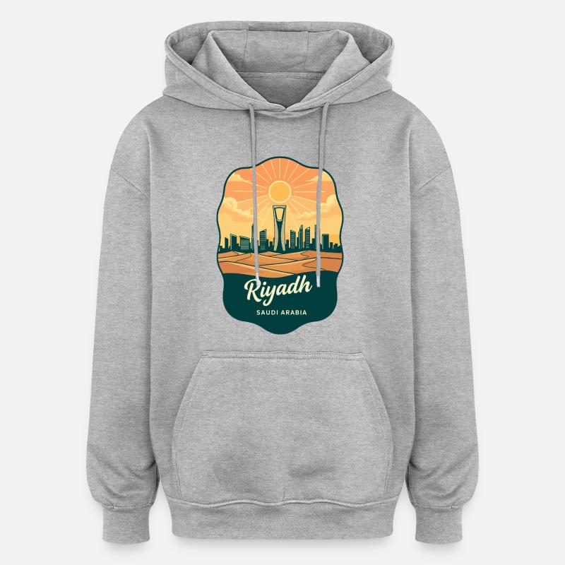 Riyadh Kingdom Centre Retro Sonnenuntergangs-Reiseabzeichen - Oversized Unisex Hoodie - Grau meliert