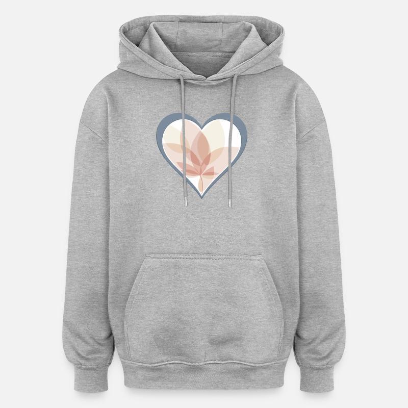 Cœur pastel avec superposition de feuilles - Sweat à capuche oversize unisexe - gris chiné