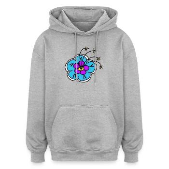Fleur bleue motif floral fleur rétro - Sweat à capuche oversize unisexe - gris chiné - Devant - Noah (186cm)