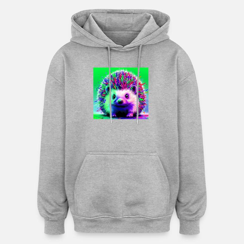 hérisson - Sweat à capuche oversize unisexe - gris chiné