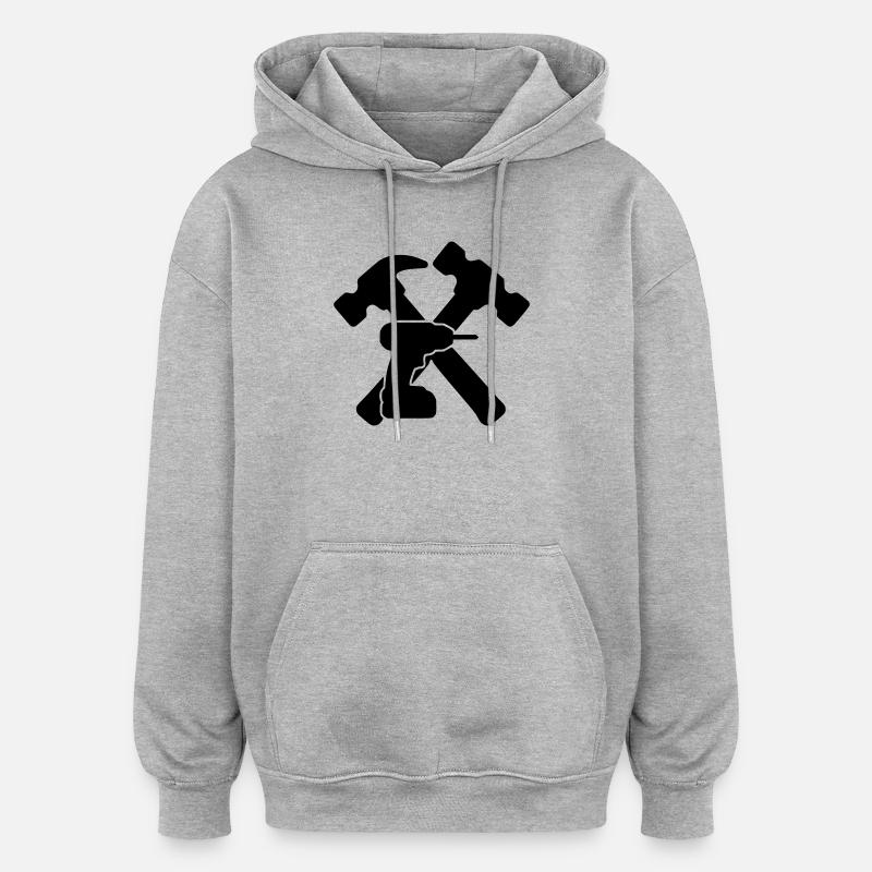 Marteaux à outils, silhouette de perceuse - Sweat à capuche oversize unisexe - gris chiné