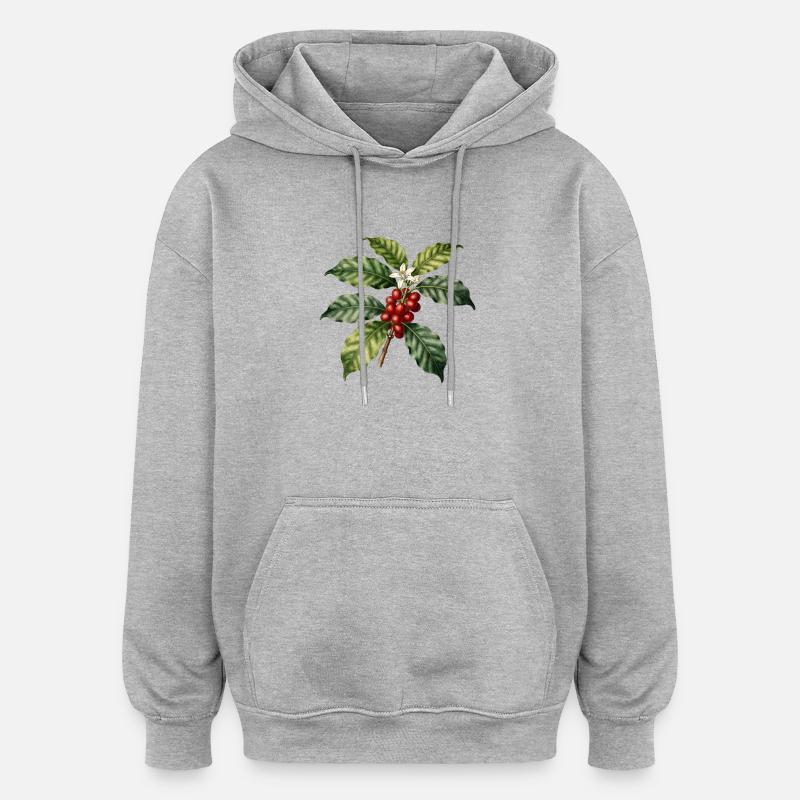 Caféier Botanique Illustré - Sweat à capuche oversize unisexe - gris chiné
