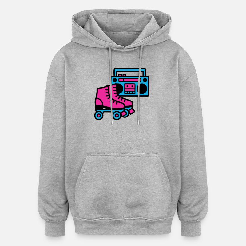 Roller Skates Boombox 80s Retro - Oversized Unisex Hoodie - heather grey