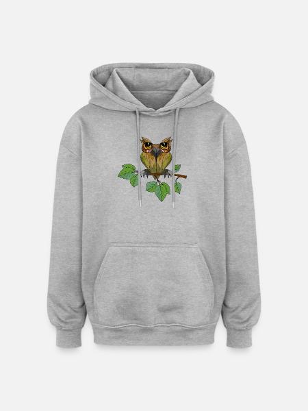 Owl bird - Oversized Unisex Hoodie - heather grey