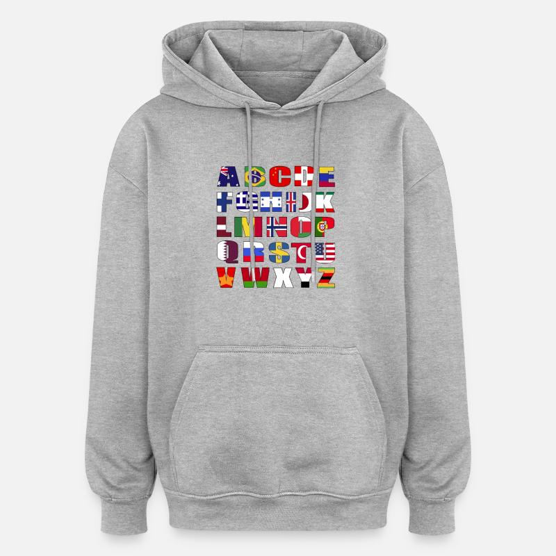 Pays Drapeaux Alphabet - Sweat à capuche oversize unisexe - gris chiné