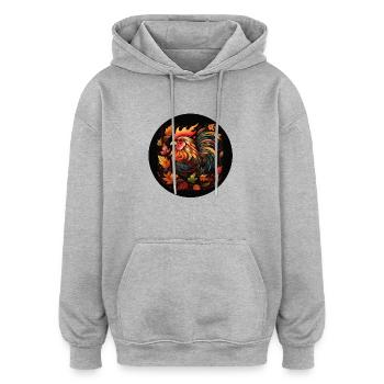 Poulet d’automne à partir de feuilles panachées - Sweat à capuche oversize unisexe - gris chiné - Devant - Noah (186cm)