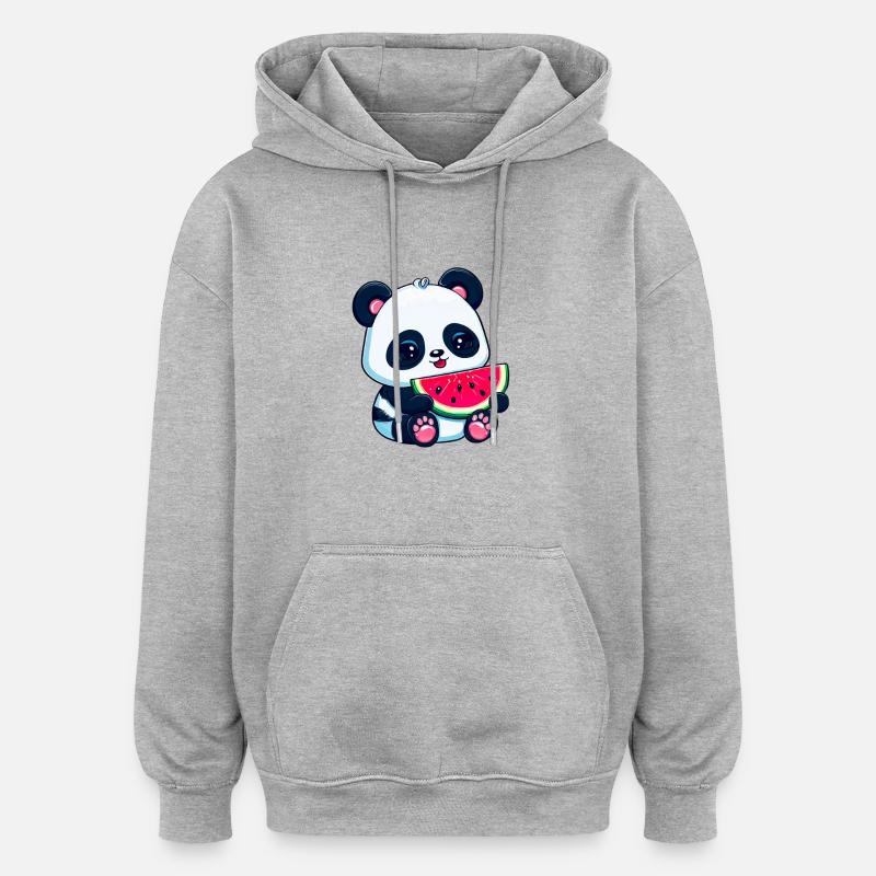 Cute panda eats watermelon - Oversized Unisex Hoodie - heather grey