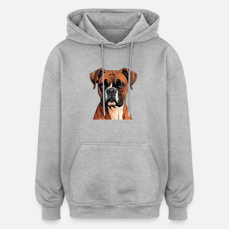 Chien Boxer - Sweat à capuche oversize unisexe - gris chiné