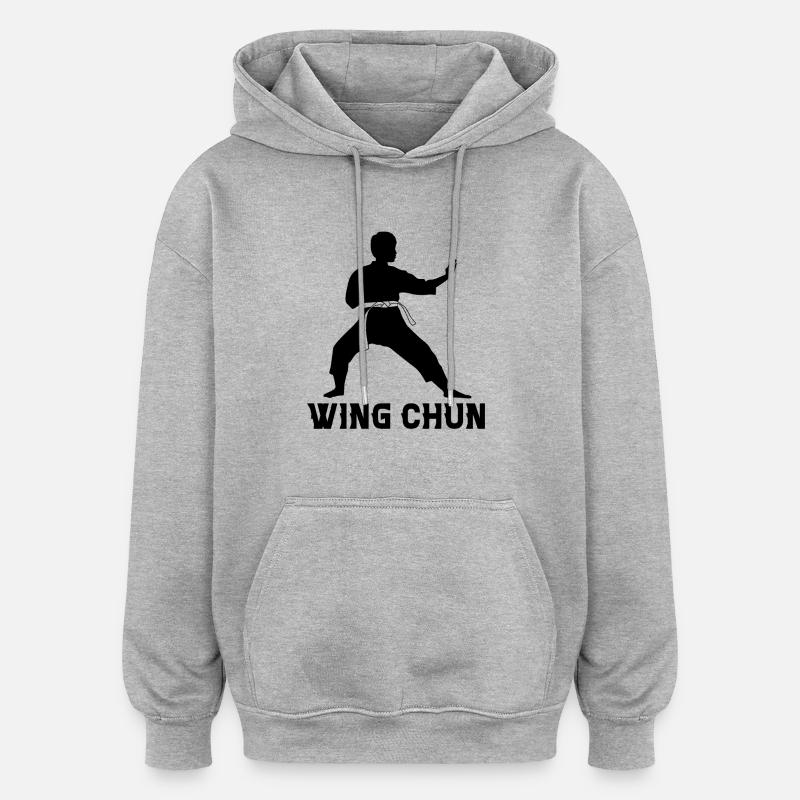 Wing Chun - Sweat à capuche oversize unisexe - gris chiné