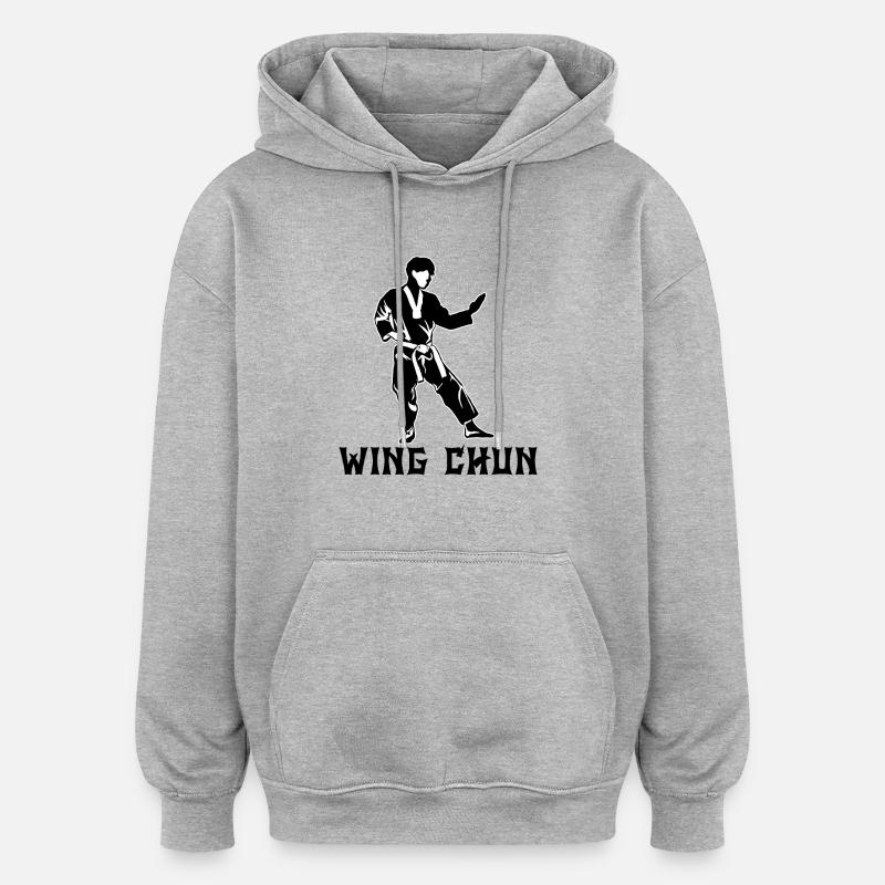 Wing Chun - Sweat à capuche oversize unisexe - gris chiné