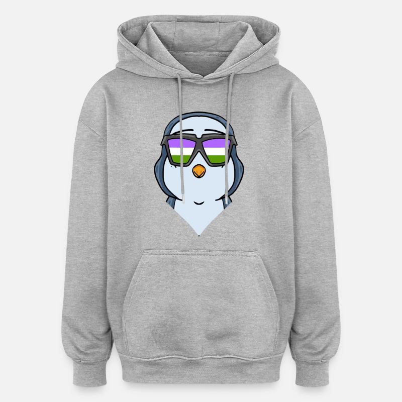 Pingouin Genderqueer - Sweat à capuche oversize unisexe - gris chiné