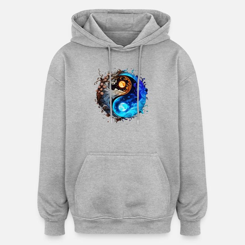Yin Yang - Sweat à capuche oversize unisexe - gris chiné