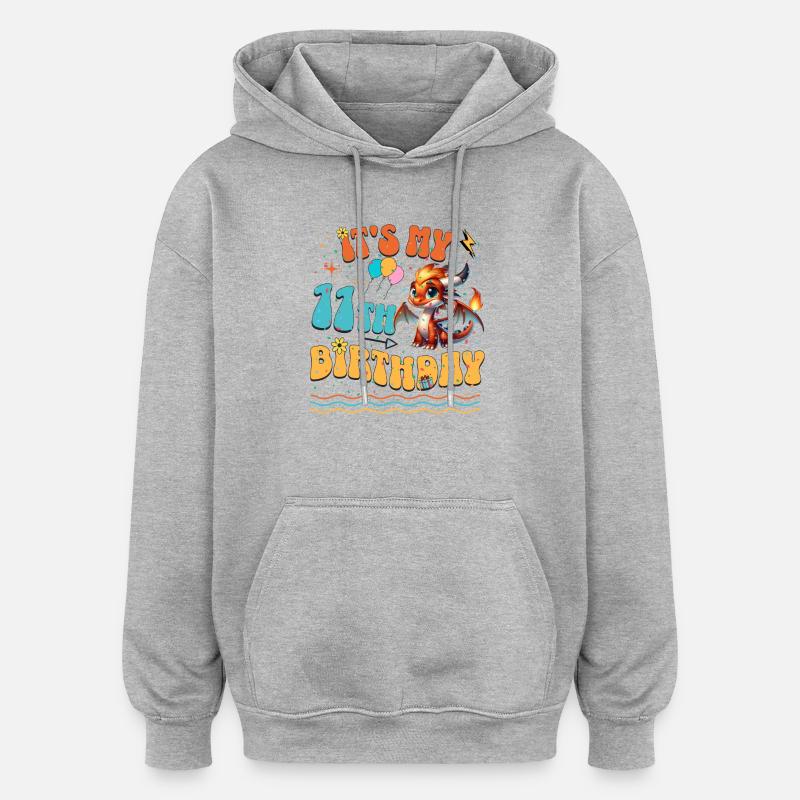 Dragon 11e anniversaire Dragon - Sweat à capuche oversize unisexe - gris chiné