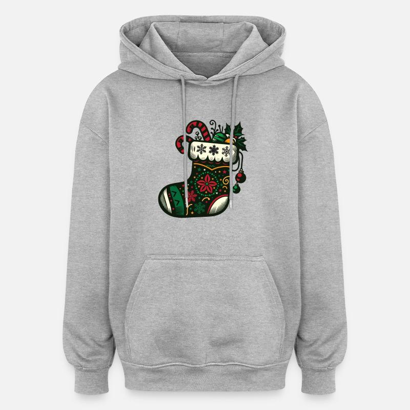 Bas de Noël - Sweat à capuche oversize unisexe - gris chiné