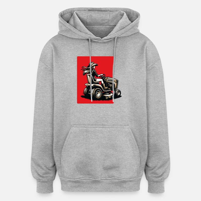 Frau auf Rasentraktor - Oversized Unisex Hoodie - Grau meliert