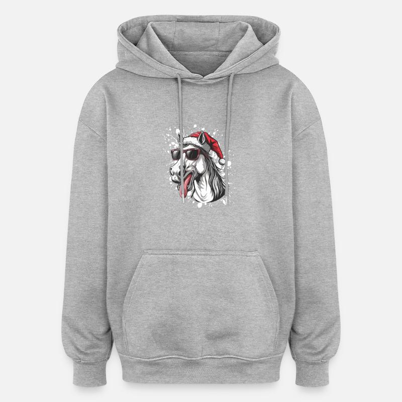 Cheval Noël Drôle - Sweat à capuche oversize unisexe - gris chiné