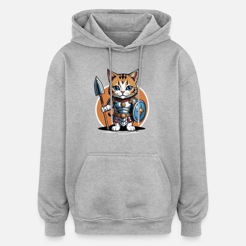 Chat Guerrier Romain Chat Cadeau - Sweat à capuche oversize unisexe - gris chiné