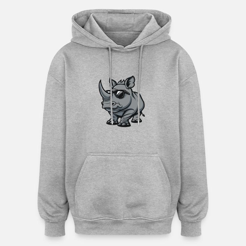 Rhino Cool Bande dessinée - Sweat à capuche oversize unisexe - gris chiné