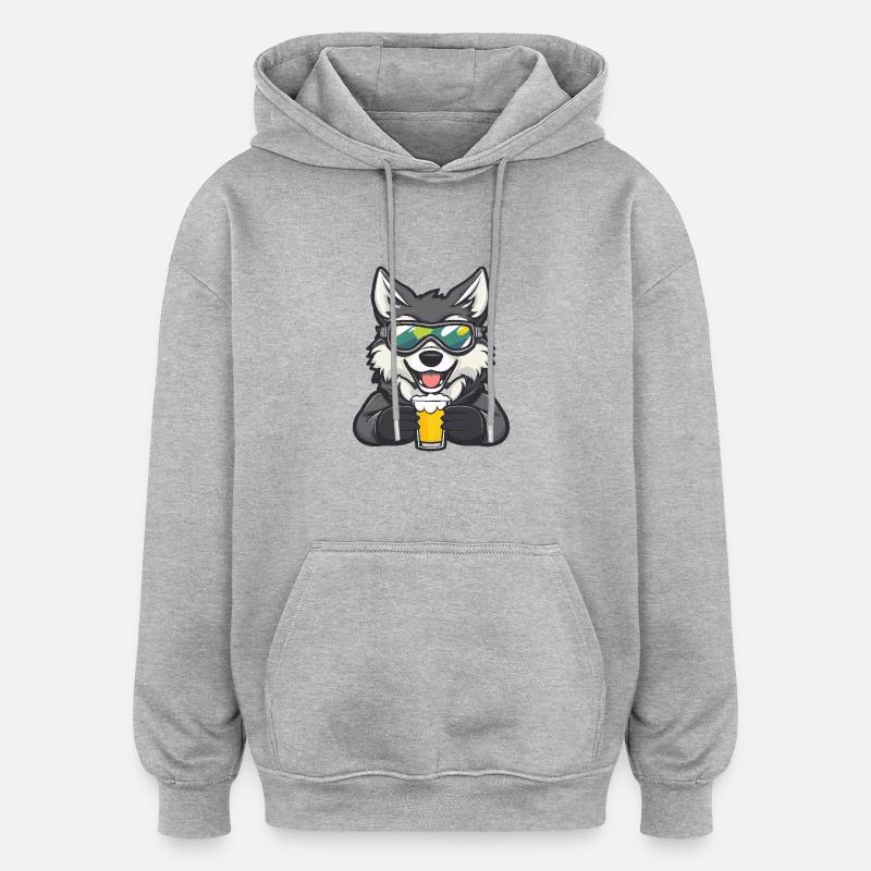 Wolf Apres Ski Bier - Oversized Unisex Hoodie - Grau meliert