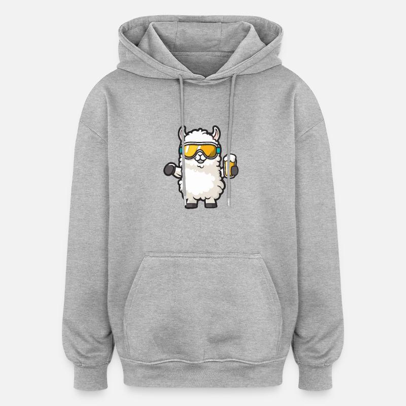 Alpaga Llama Après-Ski Bière - Sweat à capuche oversize unisexe - gris chiné