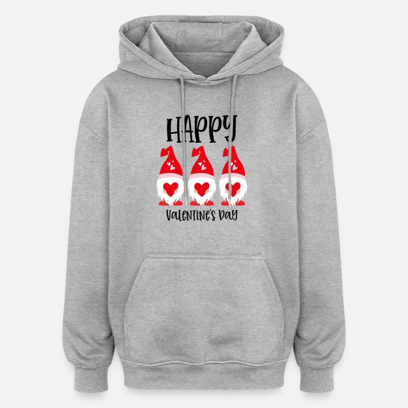 Gnome Bonne Saint-Valentin - Sweat à capuche oversize unisexe - gris chiné