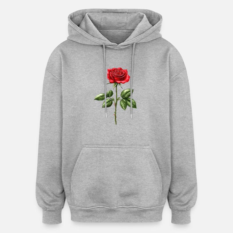 Rose Fleur Amour Saint Valentin - Sweat à capuche oversize unisexe - gris chiné