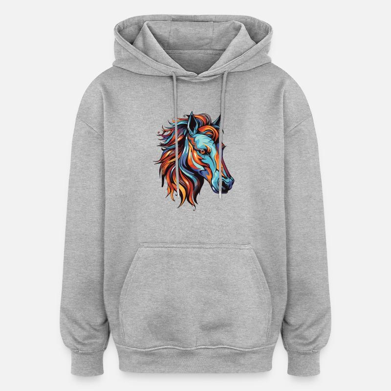 Portrait de cheval - Sweat à capuche oversize unisexe - gris chiné