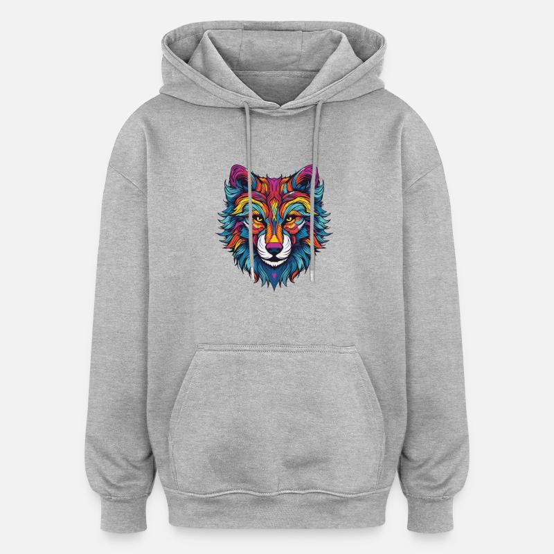Portrait de loup - Sweat à capuche oversize unisexe - gris chiné