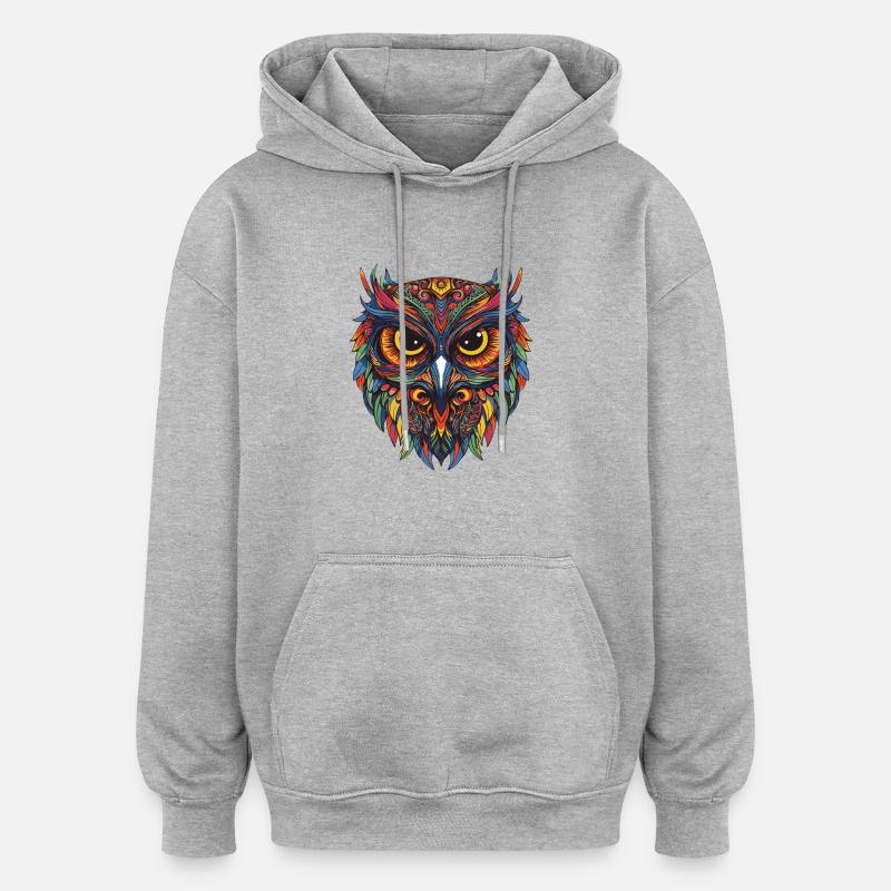 Portrait de hibou - Sweat à capuche oversize unisexe - gris chiné