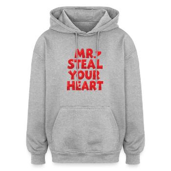 Mr Steal Your Heart Romantisches Valentinstag - Oversized Unisex Hoodie - Grau meliert - Vorne - Noah (186cm)