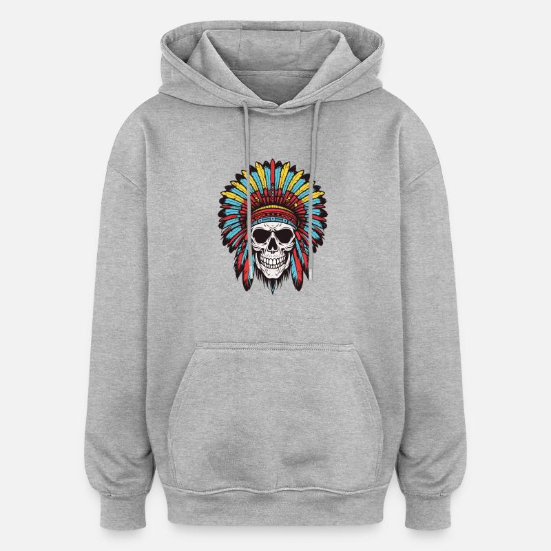 Apache Indianer Häuptling Totenkopf - Oversized Unisex Hoodie - Grau meliert