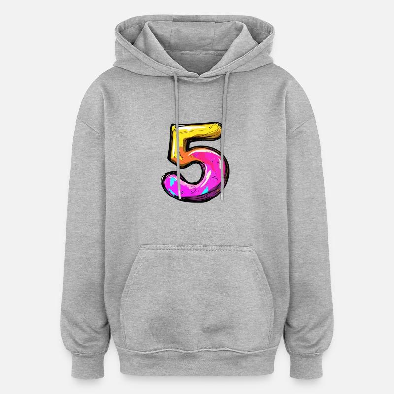 5 Symbole numérique - Sweat à capuche oversize unisexe - gris chiné