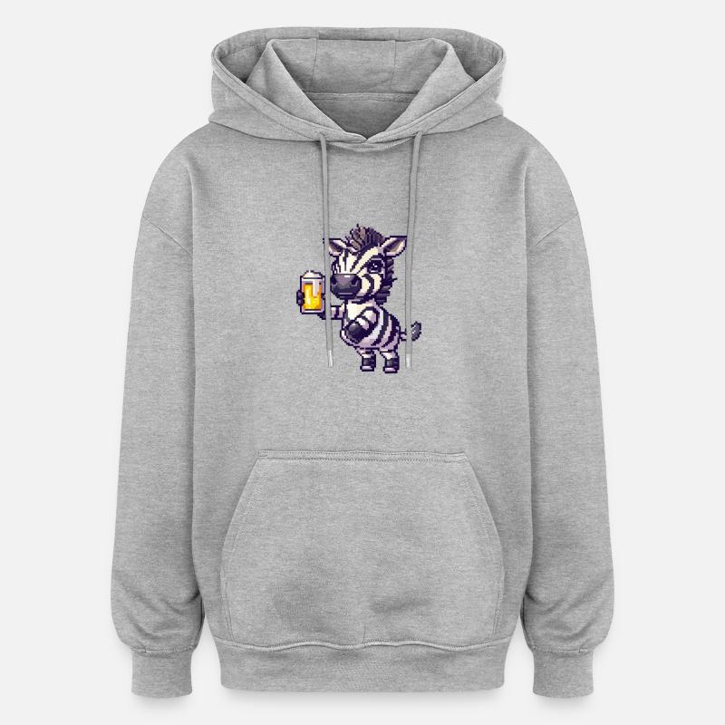 Bière Zebra Pixel - Sweat à capuche oversize unisexe - gris chiné
