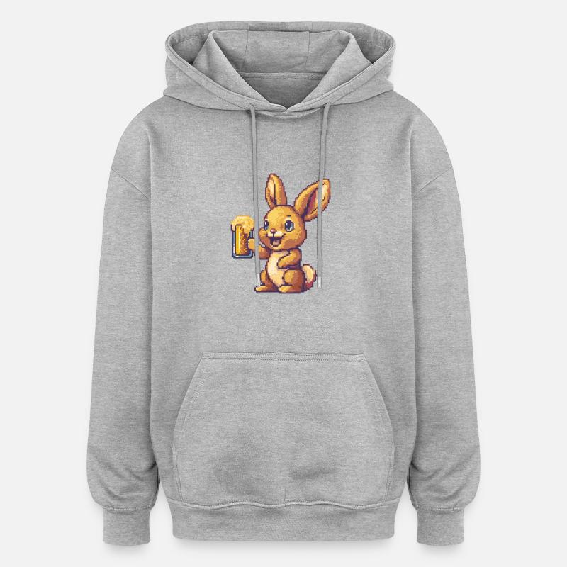 Hase Pixel Bier - Oversized Unisex Hoodie - Grau meliert